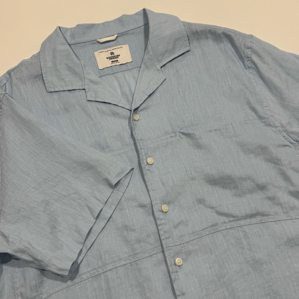 Reigning Champ Mens Short Sleeve Linen Camp Collar Button Down Shirt M
